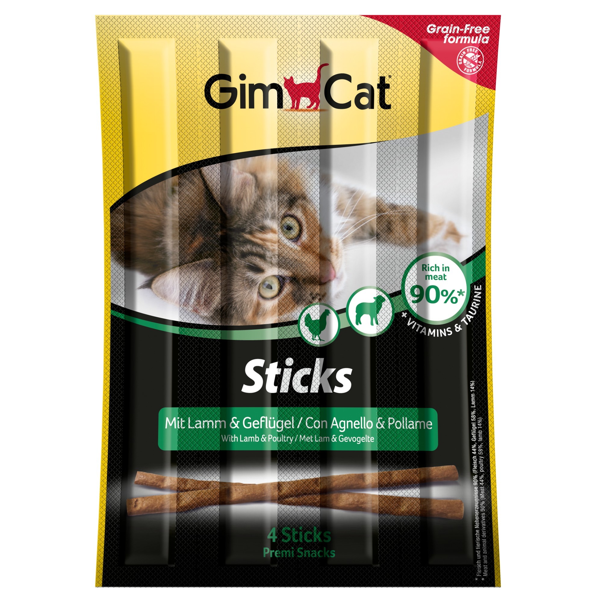 Лакомство для кошек Gimcat Палочки беззерновые ягненок-домашняя птица 5г*4шт - фото 1