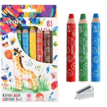 Набор цветных карандашей deVENTE утолщенные 6 цветов с точилкой