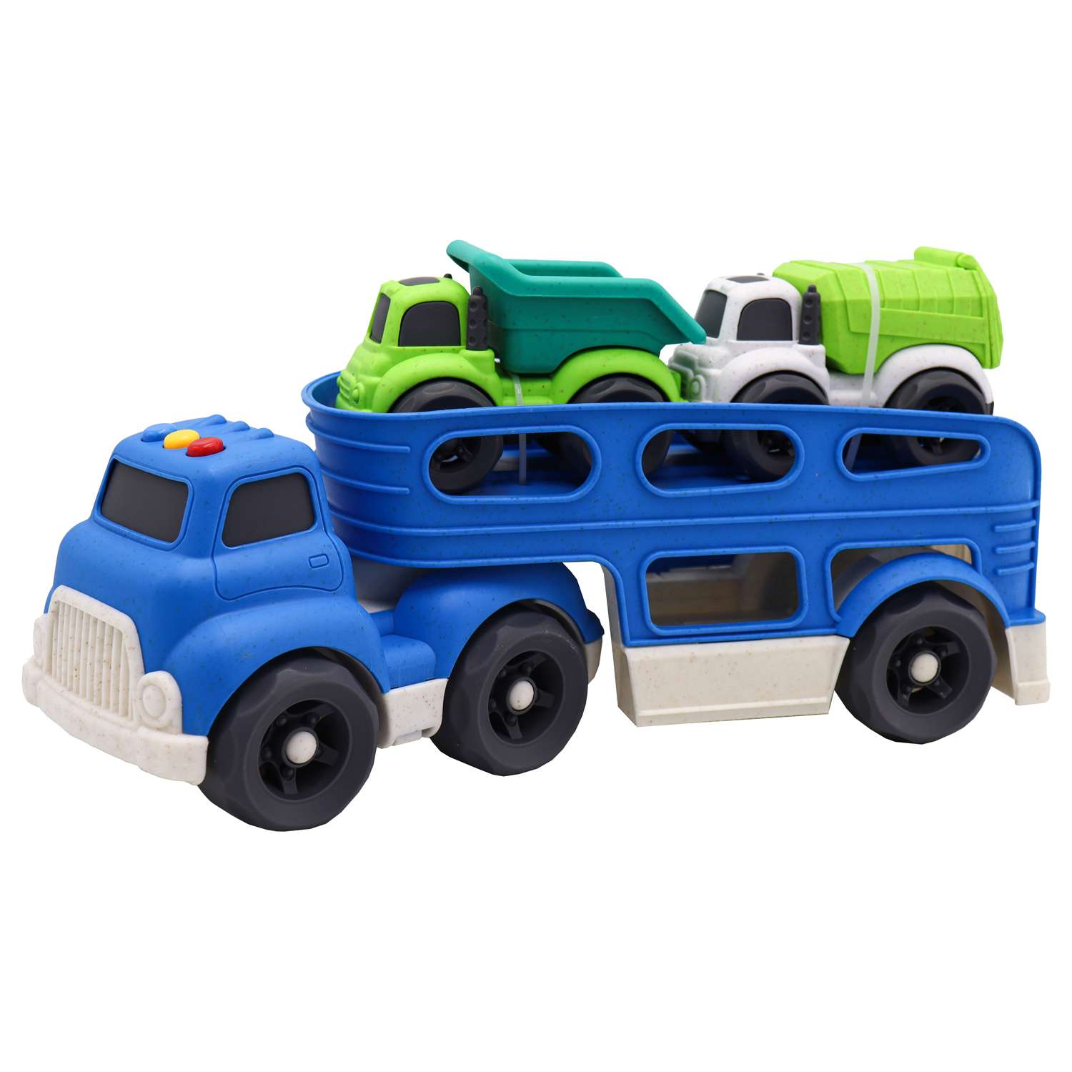Игрушка Funky Toys Эко-грузовик с функциями свет/звук с 2 машинками Синий 30 см FT0416302 - фото 1