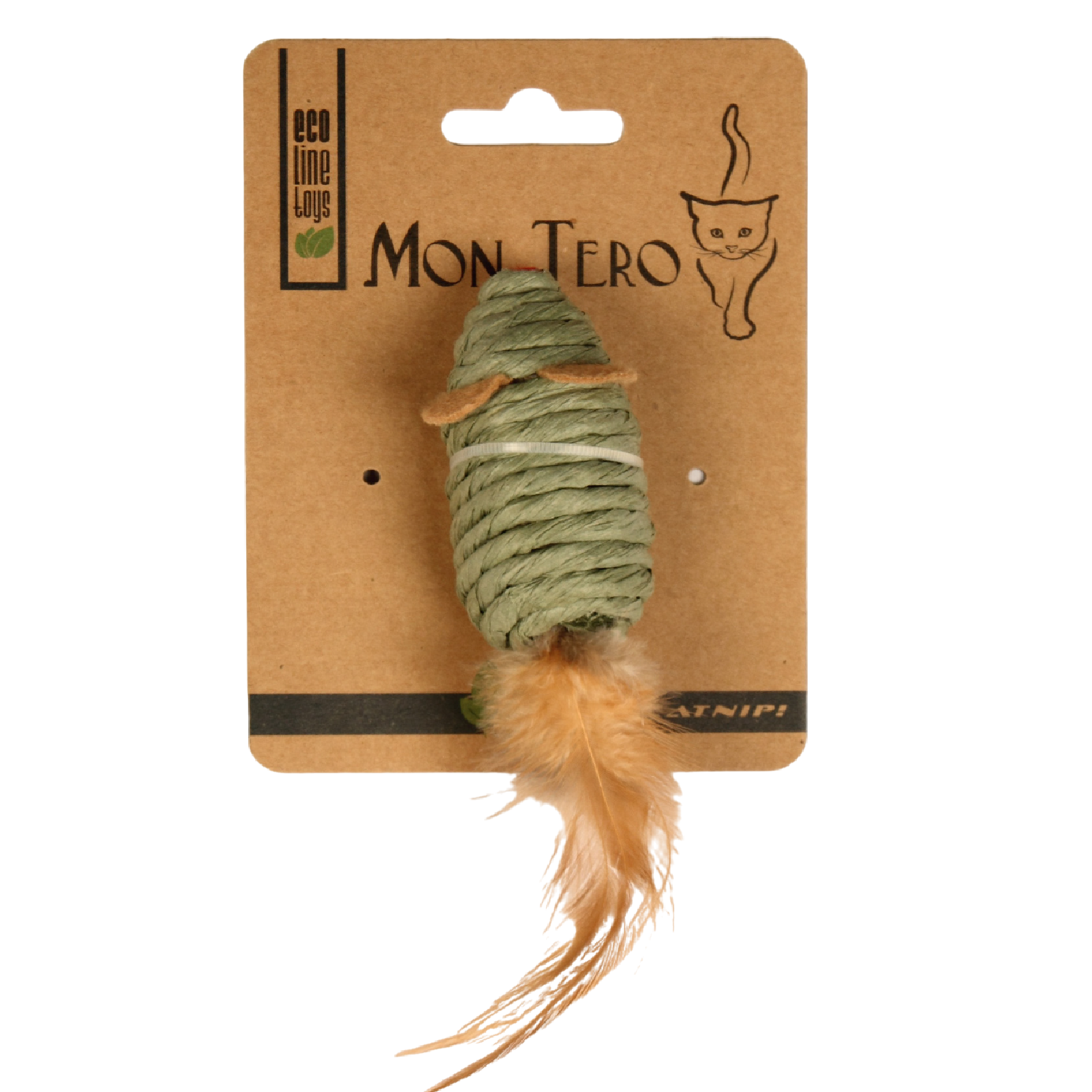 Игрушка для кошек Mon Tero Эко Мышь с перьями с кошачьей мятой Зелёная - фото 1