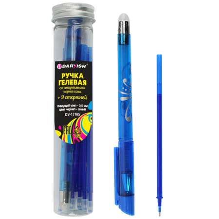 Ручка гелевая Darvish синяя со стираемыми чернилами в наборе 9 стержней