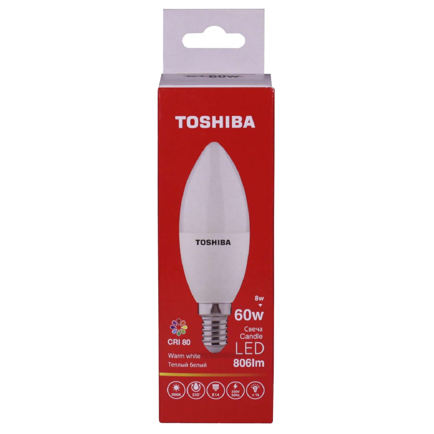 Лампа светодиодная Toshiba 8 Вт Е14 60W свеча C39 3000 K теплый свет 220В матовая - фото 1