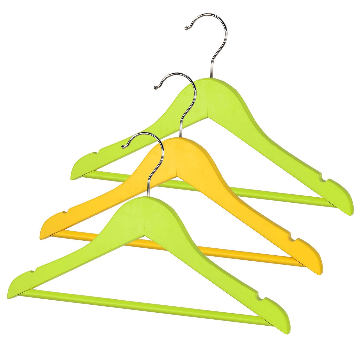 Вешалки-плечики VALIANT для детской одежды деревянные набор 3 шт 35х21х1.2 см зеленый/желтый - фото 1
