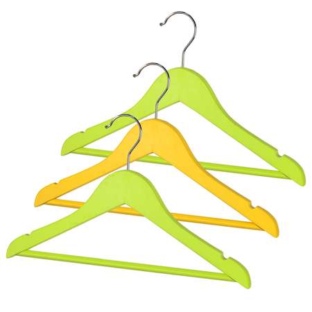 Вешалки-плечики VALIANT для детской одежды деревянные набор 3 шт 35х21х1.2 см зеленый/желтый