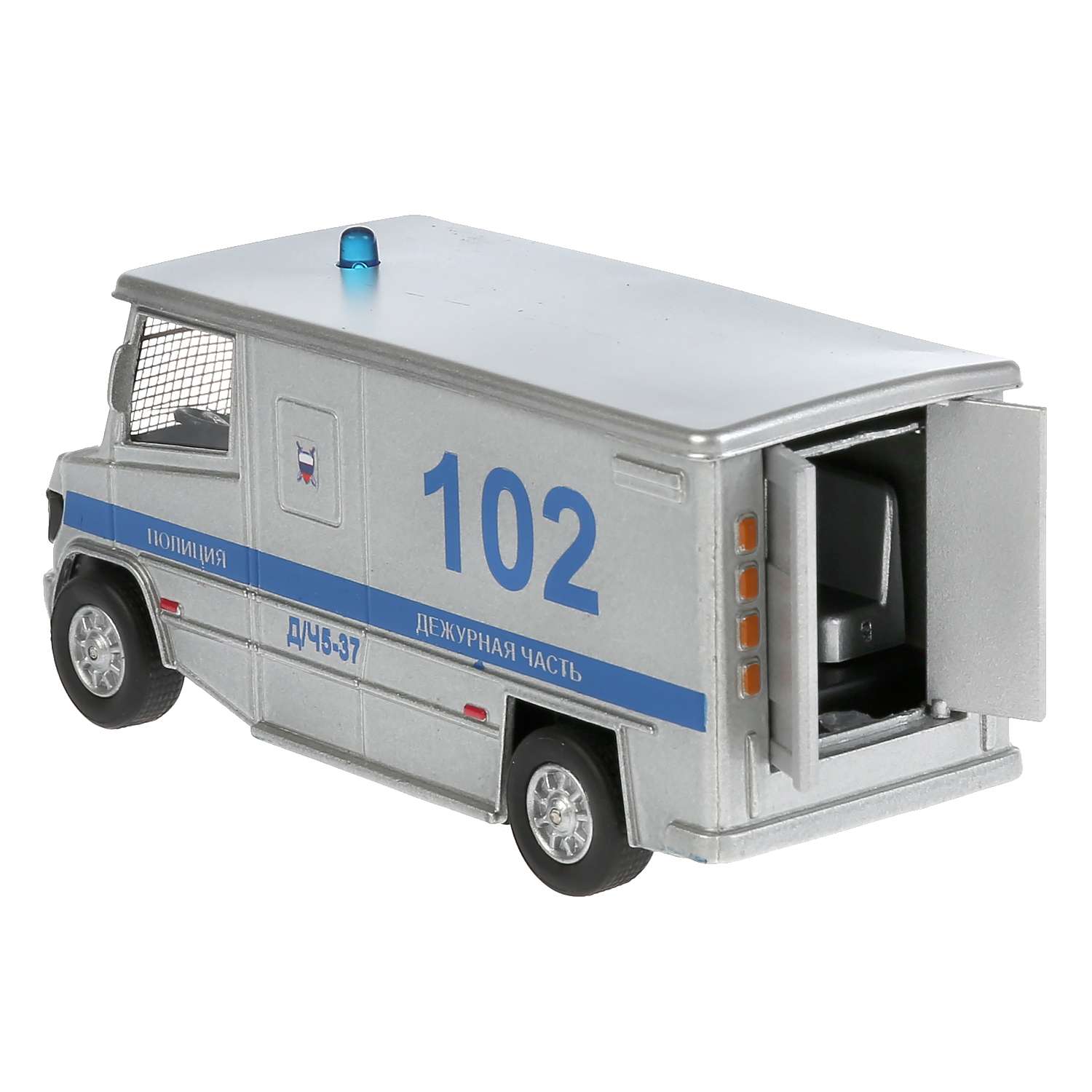 Металлическая машина ТЕХНОПАРК Фургон Полиция 14 см открываются двери багажник инерция свет звук 298510 - фото 4