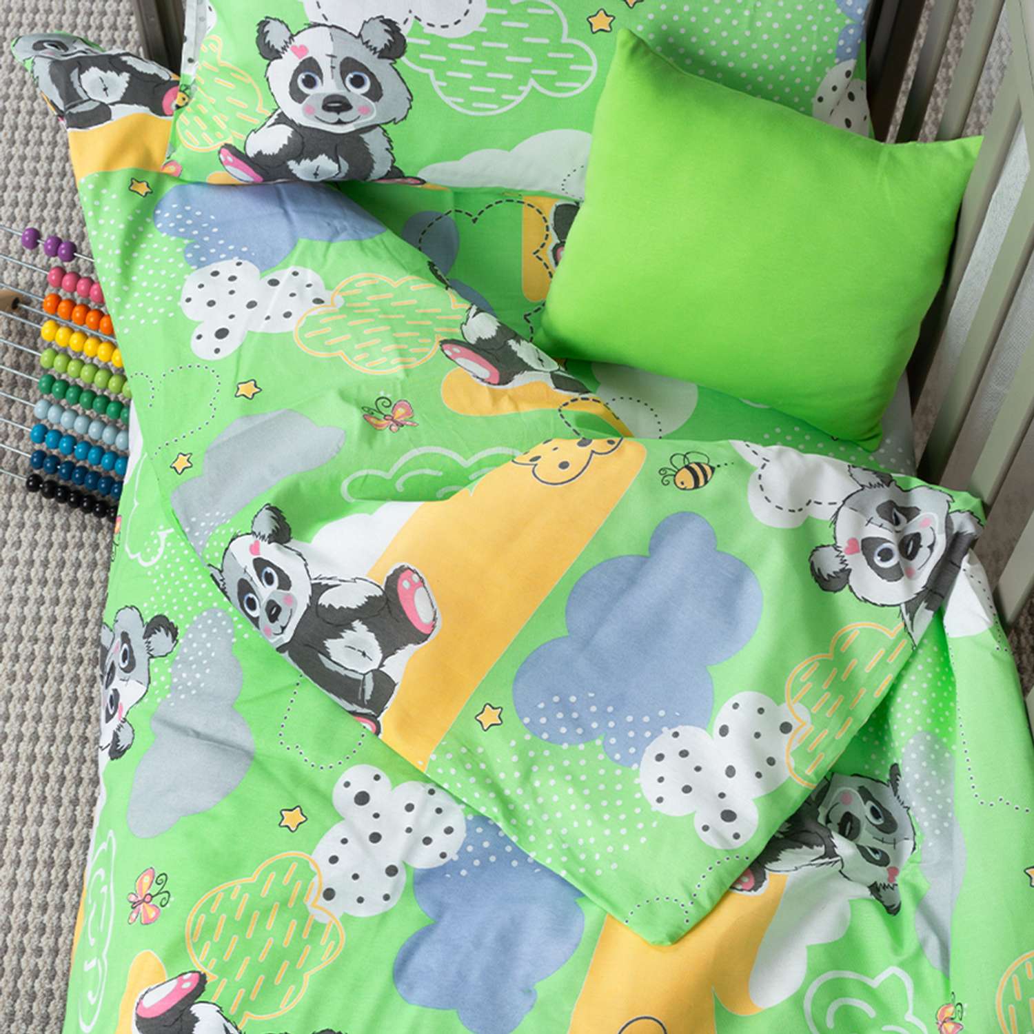 Комплект постельного белья Galtex детский Панды зеленый - фото 3
