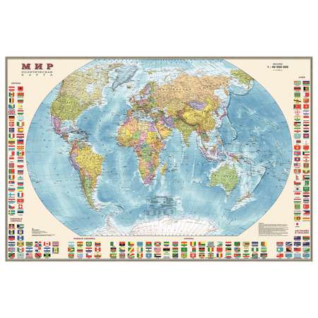 Политическая карта мира Ди Эм Би 1:40 млн с флагами 90x58 см (ламин.)