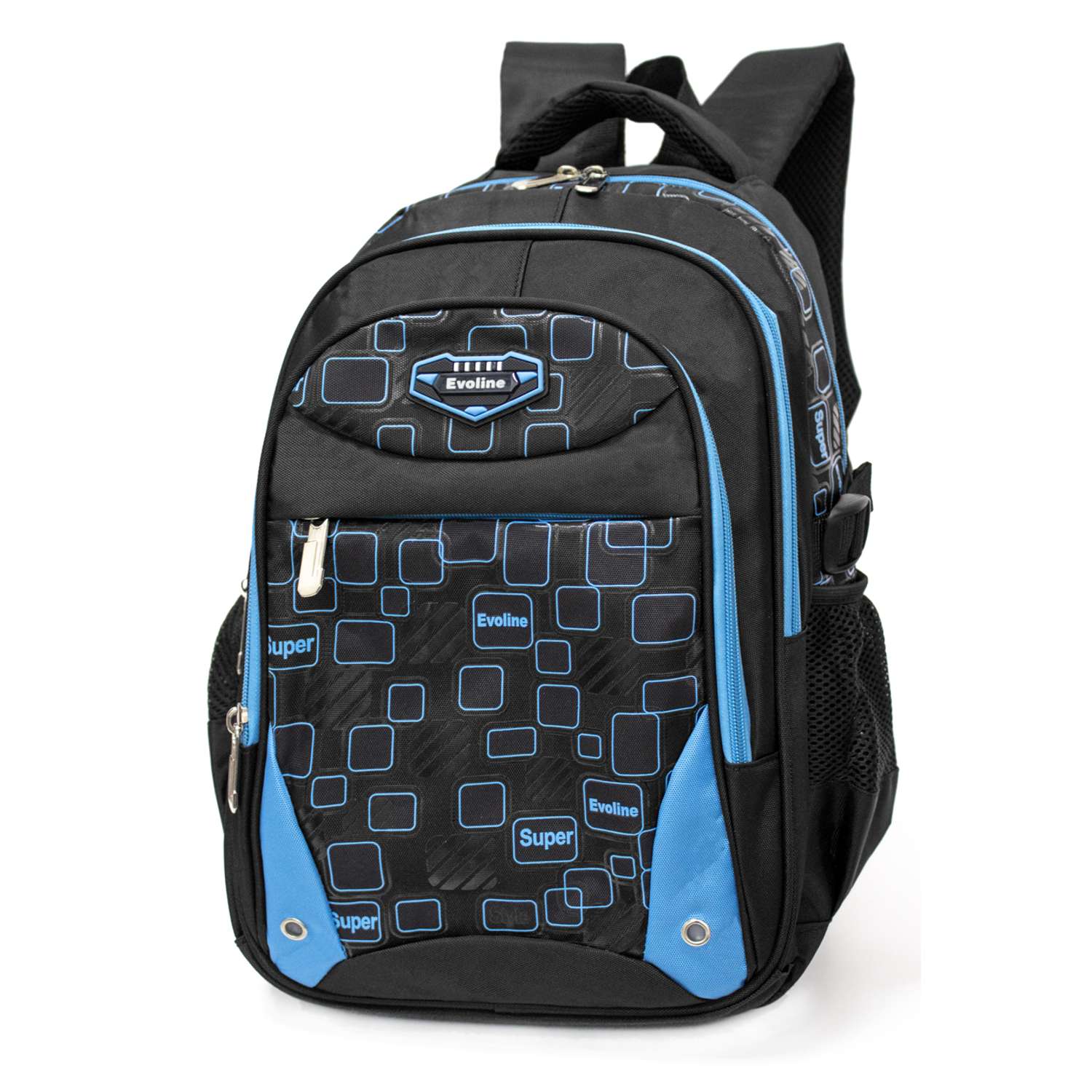 Рюкзак школьный Evoline большой черный голубой EVOS-319 купить по цене 1649  ₽ в интернет-магазине Детский мир