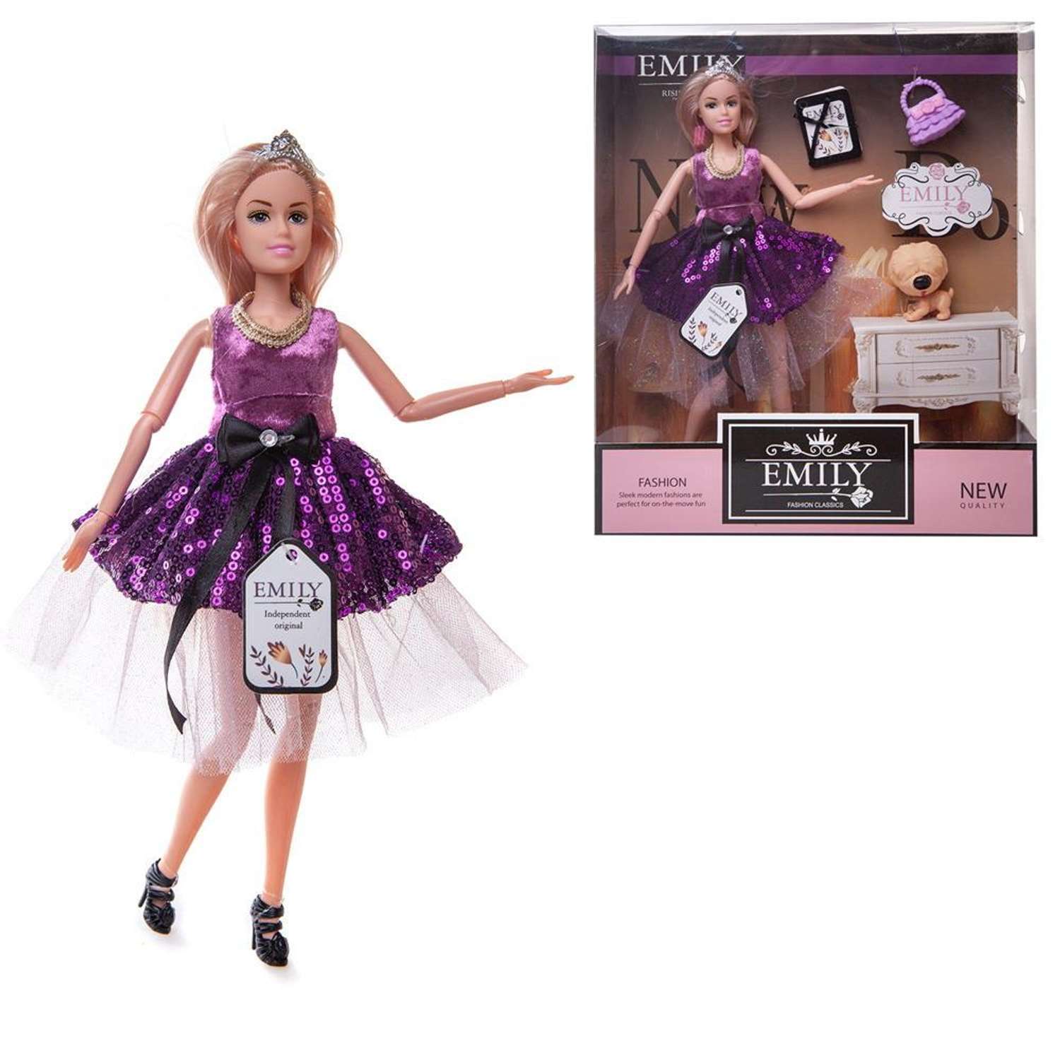 Кукла Emily ABTOYS Сиреневая серия с сумочкой аксессуарами QJ081C - фото 1