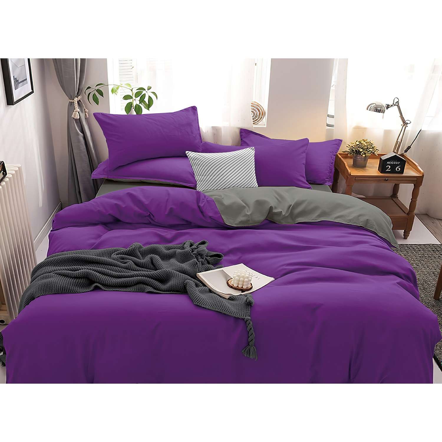Комплект постельного белья PAVLine Манетти полисатин 2-спальный фиолетовый/серый S26 - фото 3
