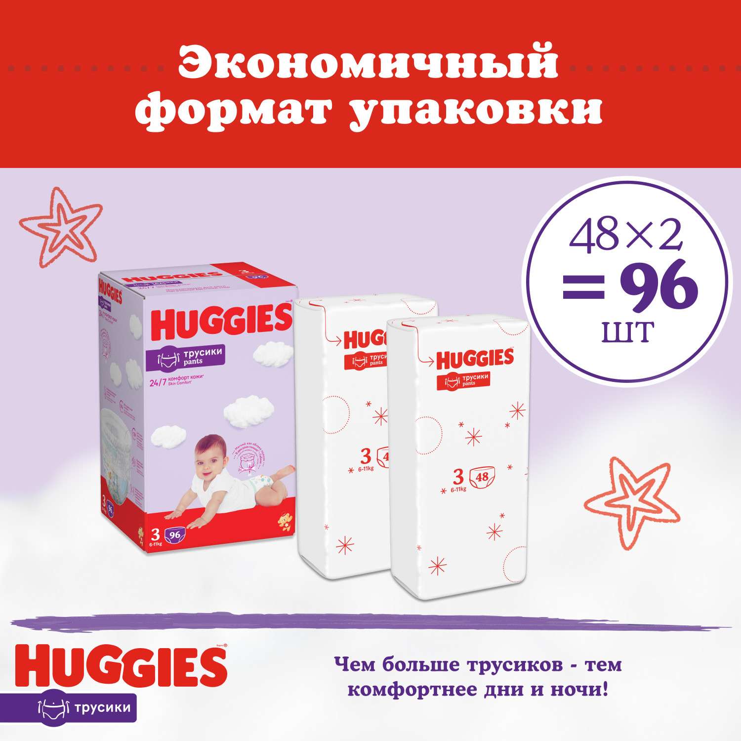 Подгузники-трусики Huggies 3 унисекс 6-11кг 96шт - фото 2