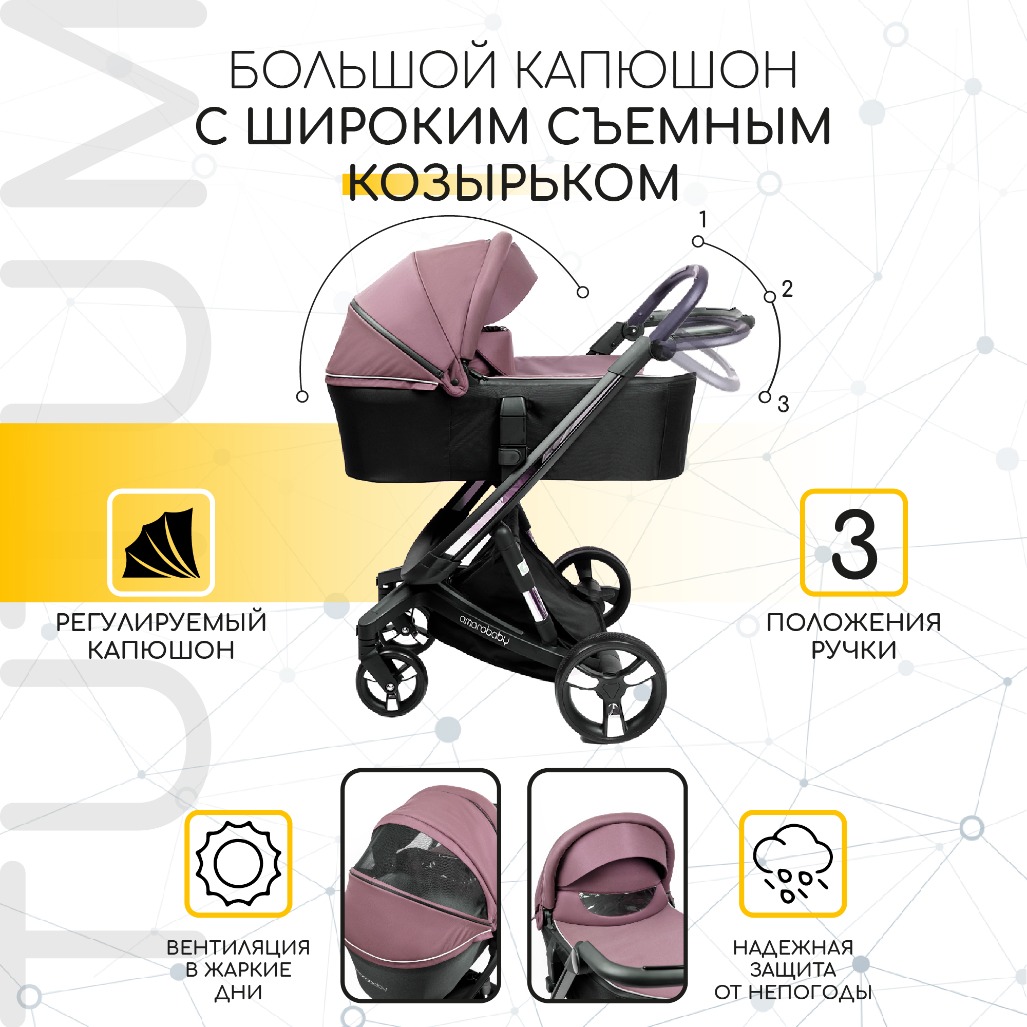 Коляска детская 2 в 1 AmaroBaby TUTUM с AUTO BRAKE розовый - фото 6