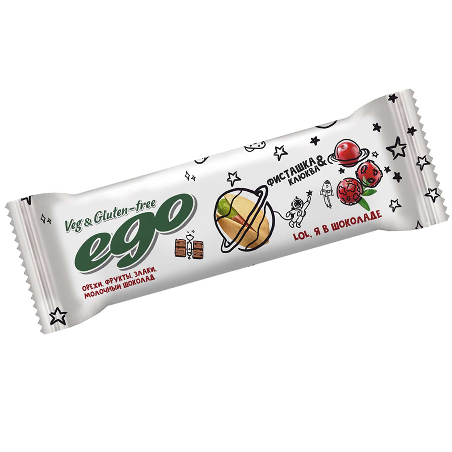 Батончик ореховый Ego фисташка и клюква в молочном шоколаде 35г - фото 1