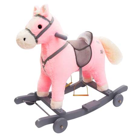 Лошадка каталка-качалка AmaroBaby Prime с колесами розовый 63x35x60 см