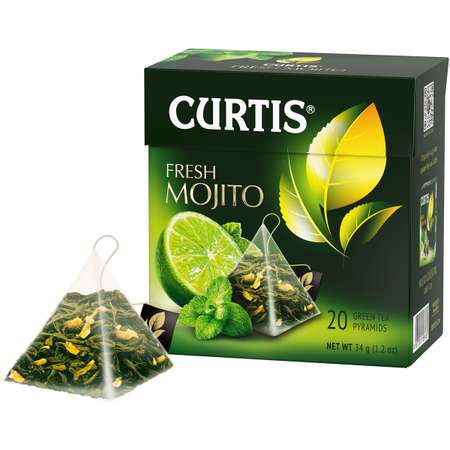 Чай зеленый Curtis Fresh Mojito 20 пирамидок с ароматом мохито мятой цедрой цитрусовых лемонграссом