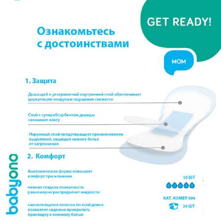 Прокладки послеродовые Babyono Арт 599 Night day 10шт в упаковке