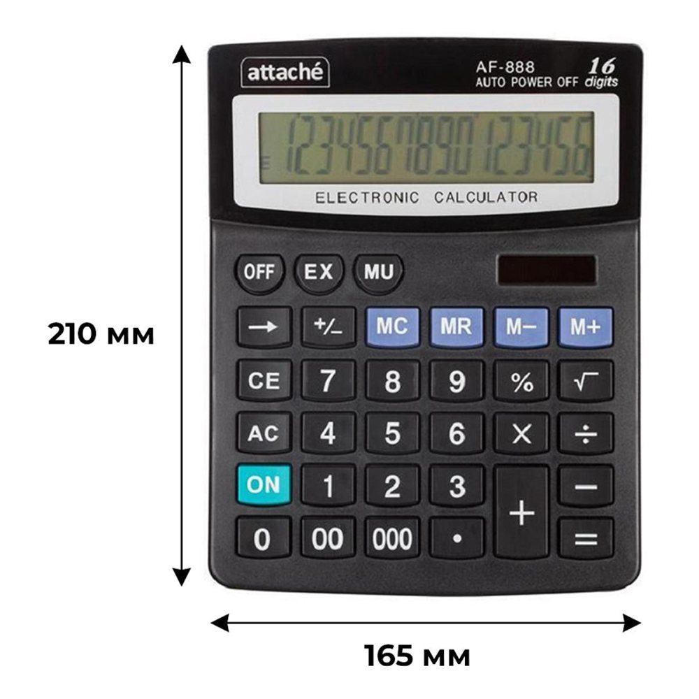 Калькулятор Attache настольный 16 разр. черный 210x165x48 мм - фото 2