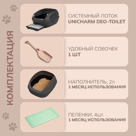 Системный туалет DeoToilet Unicharm для кошек открытого типа цвет темно серый набор