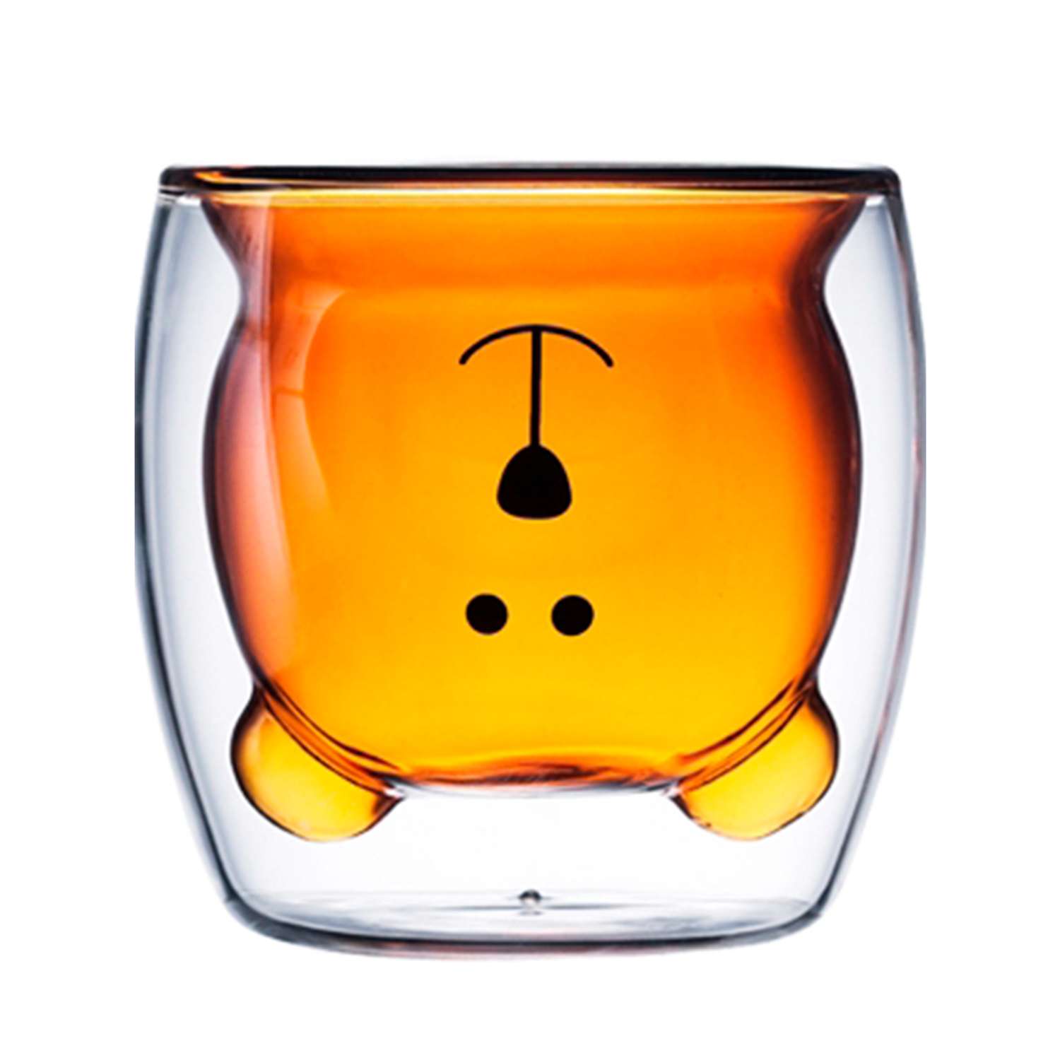 Стеклянный стакан KIMBERLY с двойными стенками оранжевый мишка 250 мл - фото 1