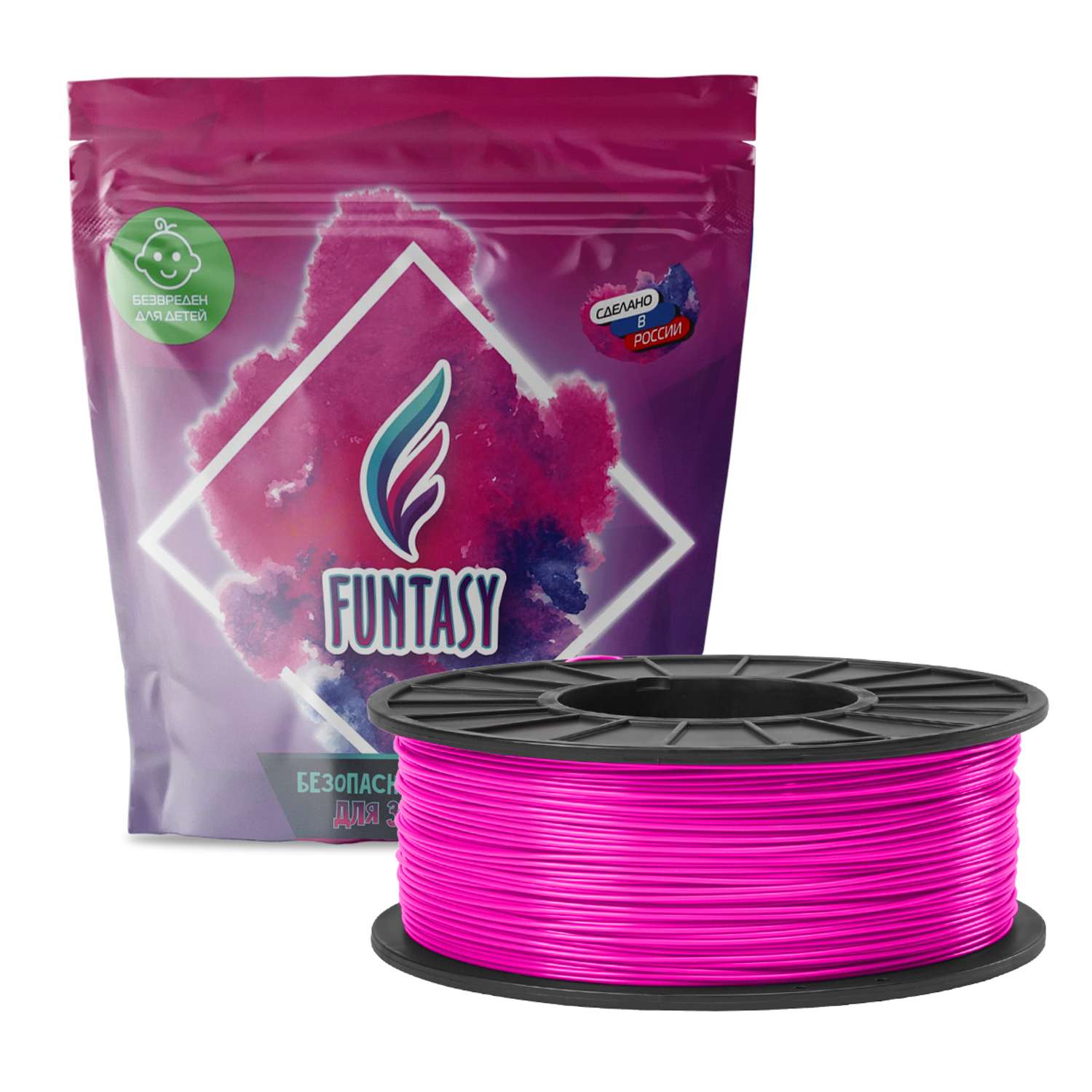 Пластик в катушке Funtasy ABS 1.75 мм 1 кг цвет розовый - фото 1