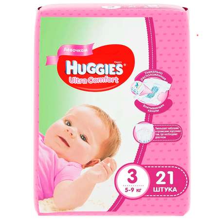 Подгузники Huggies Ultra Comfort для девочек 3 5-9кг 21шт