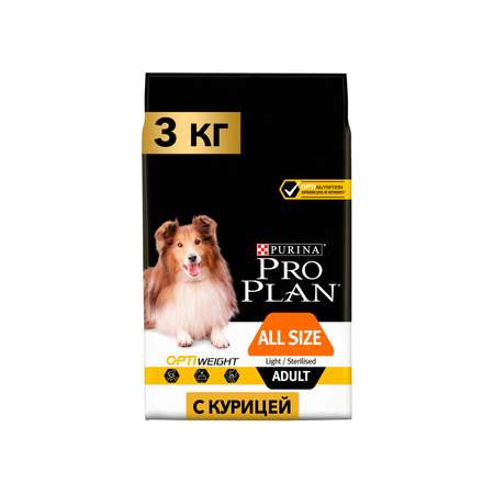 Корм для собак PRO PLAN склонных к избыточному весу и/или стерилизованных с комплексом Optiweight курица с рисом 3кг