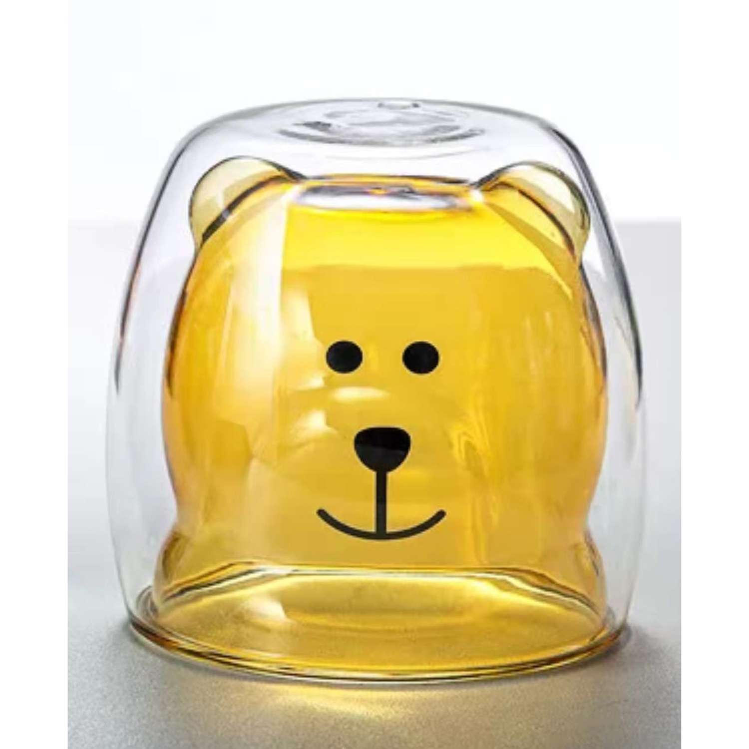 Стеклянный стакан KIMBERLY с двойными стенками желтый мишка 250 мл - фото 2