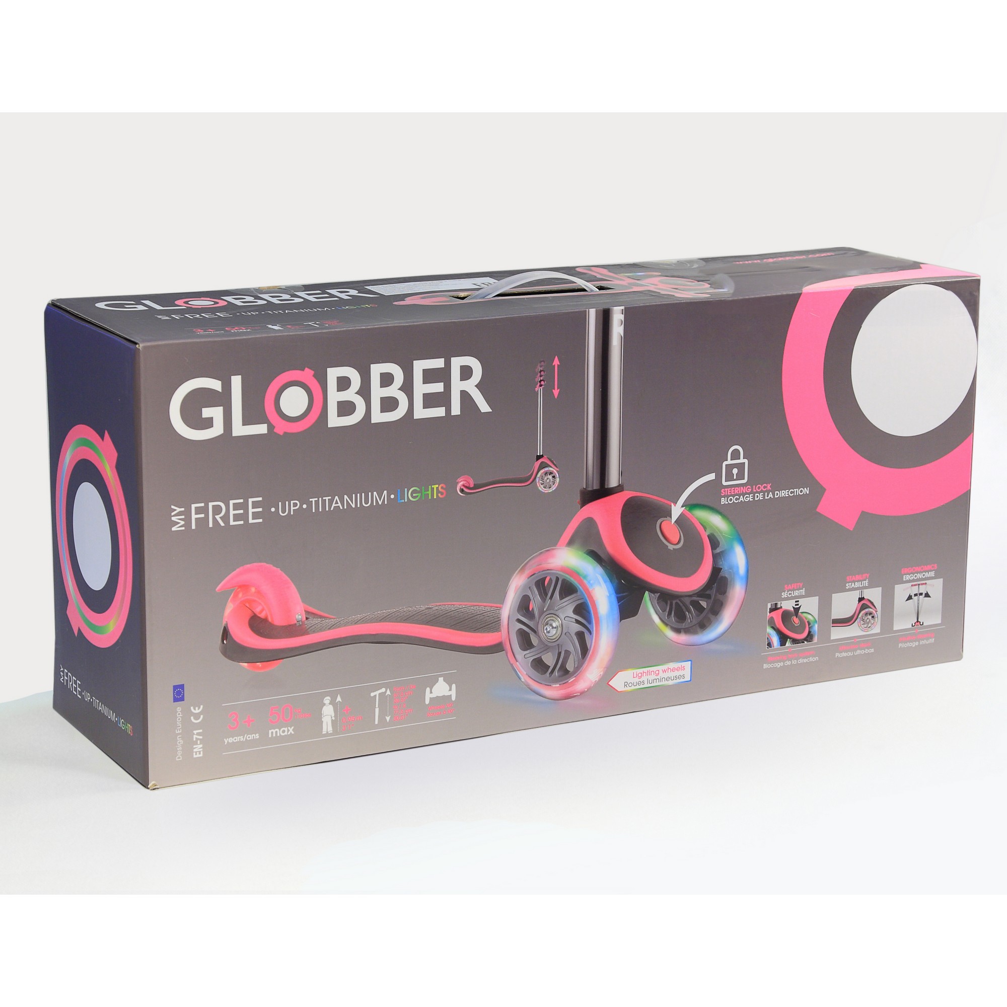 Самокат Globber My Free Up Titanium Lights Розовый 442-132 - фото 2