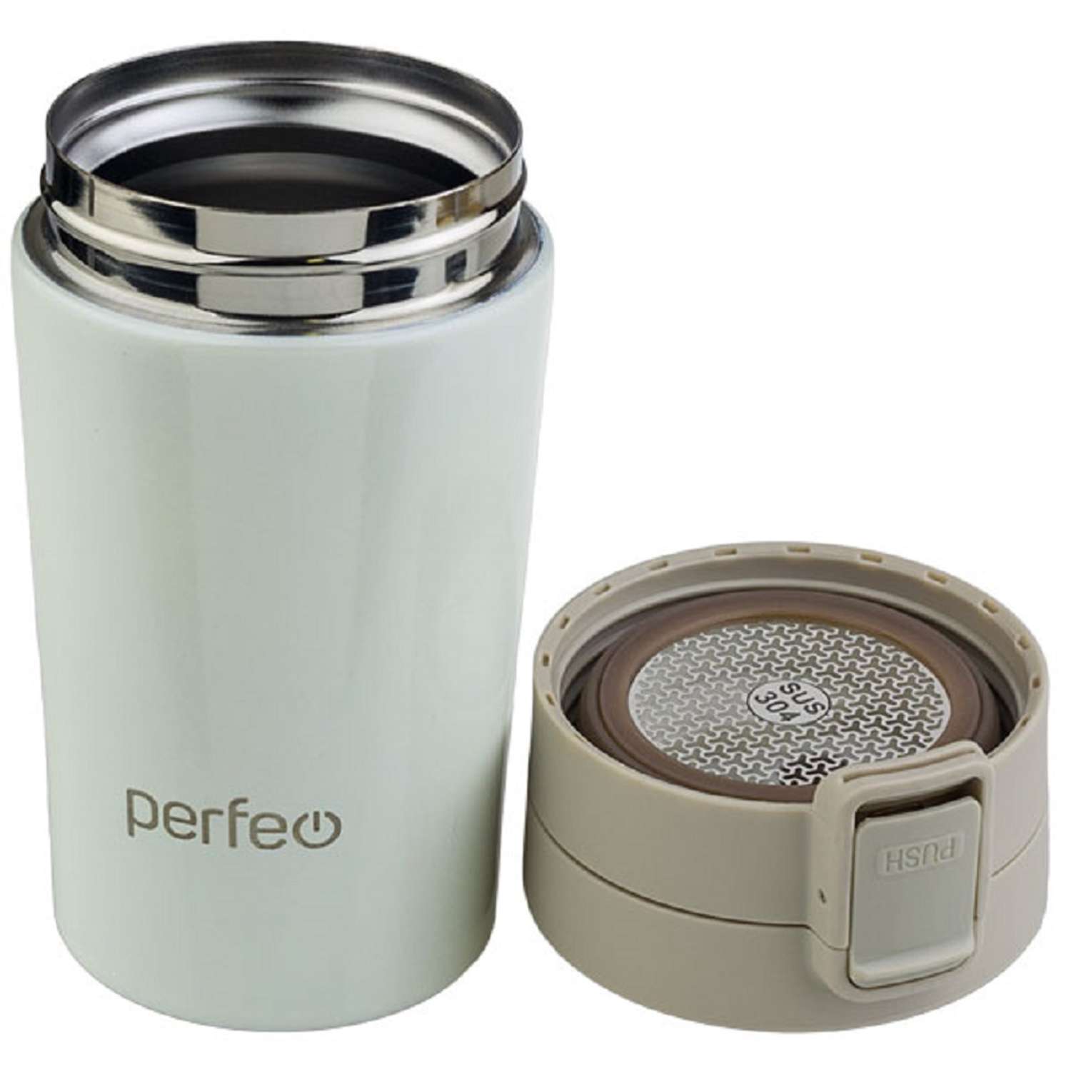 Термокружка Perfeo для напитков с крышкой-поилкой ситечком объем 0.25 л. кремовый PF_C3728 - фото 1