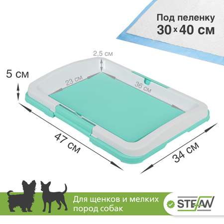 Туалет лоток для собак Stefan под одноразовую пеленку малый S 47х34х5.5 см бирюзовый