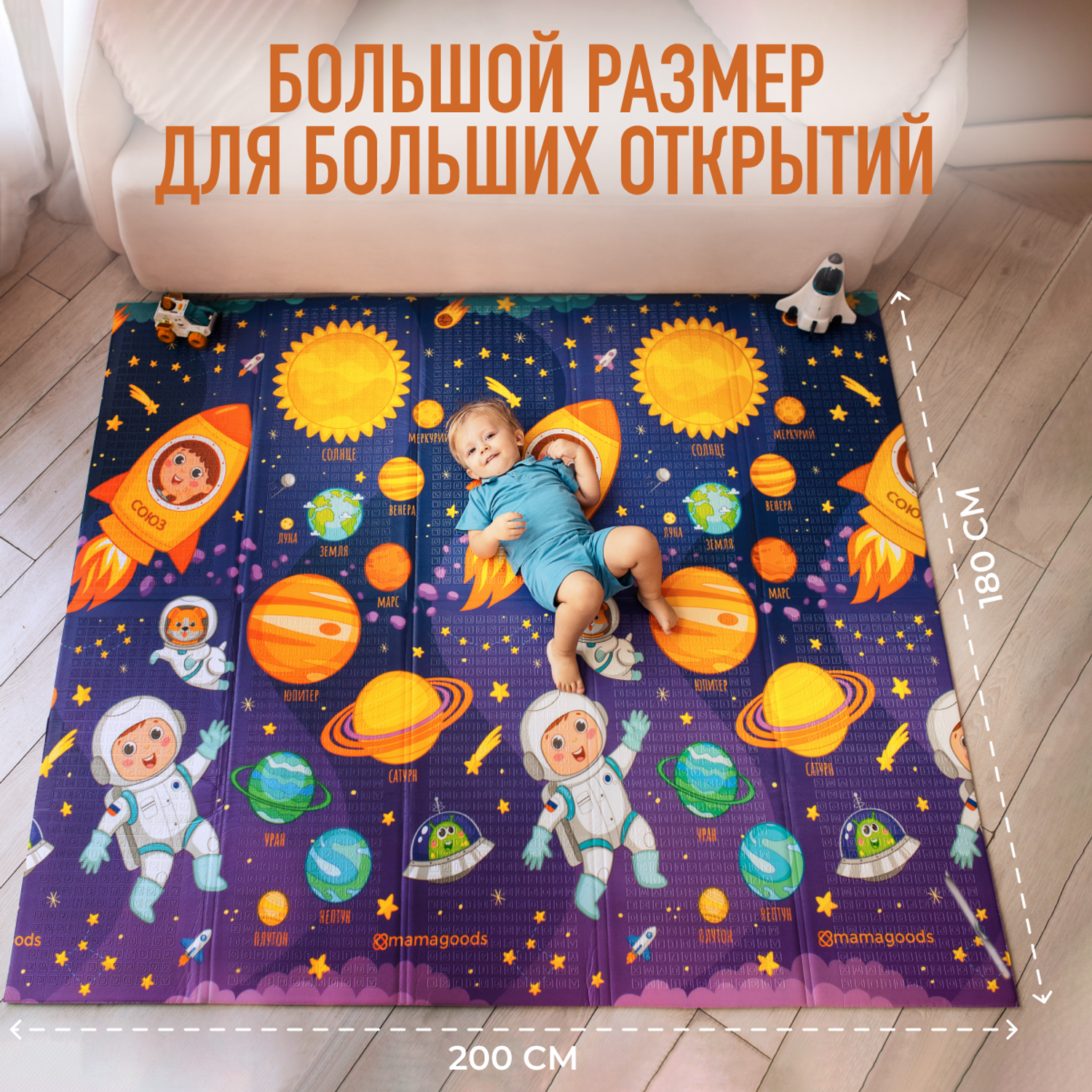 Развивающий коврик детский Mamagoods для ползания складной игровой 180х200 см Космическая Одиссея и Карта Города - фото 11