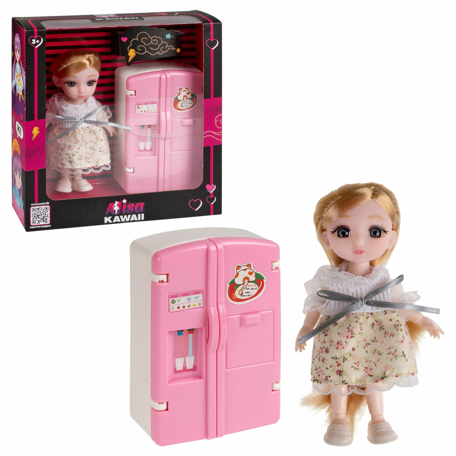 Кукла шарнирная 15 см 1TOY Alisa Kawaii Кухня с длинными волосами блондинка  фигурка с аксессуарами