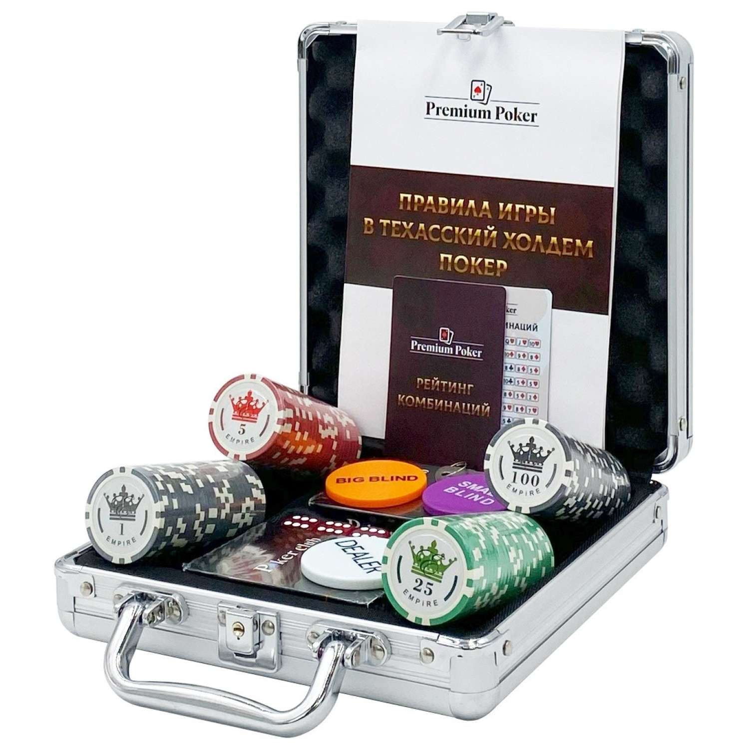 Покерный набор HitToy Empire 100 фишек с номиналом в чемодане - фото 1