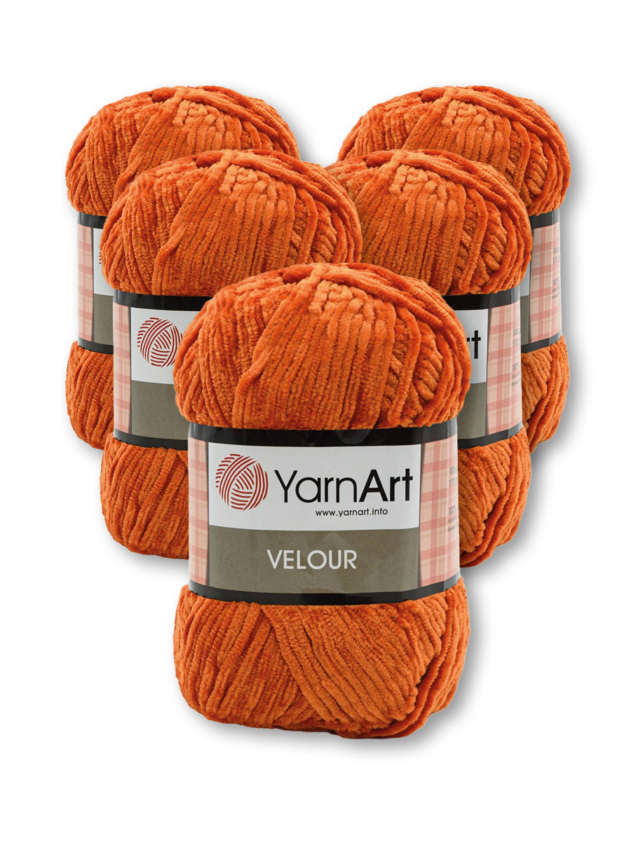 Пряжа для вязания YarnArt Velour 100 г 170 м микрополиэстер мягкая велюровая 5 мотков 865 оранжевый - фото 3