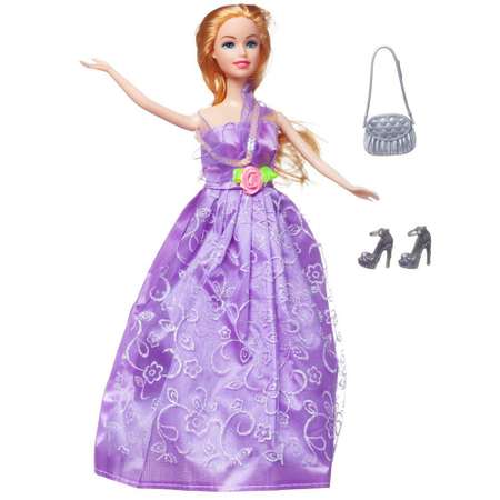 Кукла Junfa Atinil Мой первый бал в длинном фиолетовом платье в наборе c сумочкой и туфельками 28см