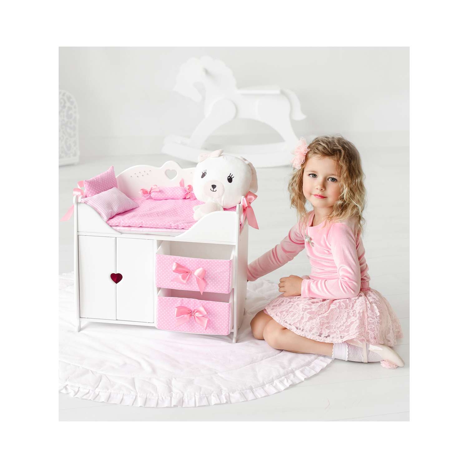 Мебель для кукол Мега Тойс шкаф кроватка пеленальный столик 45см 71319 - фото 6