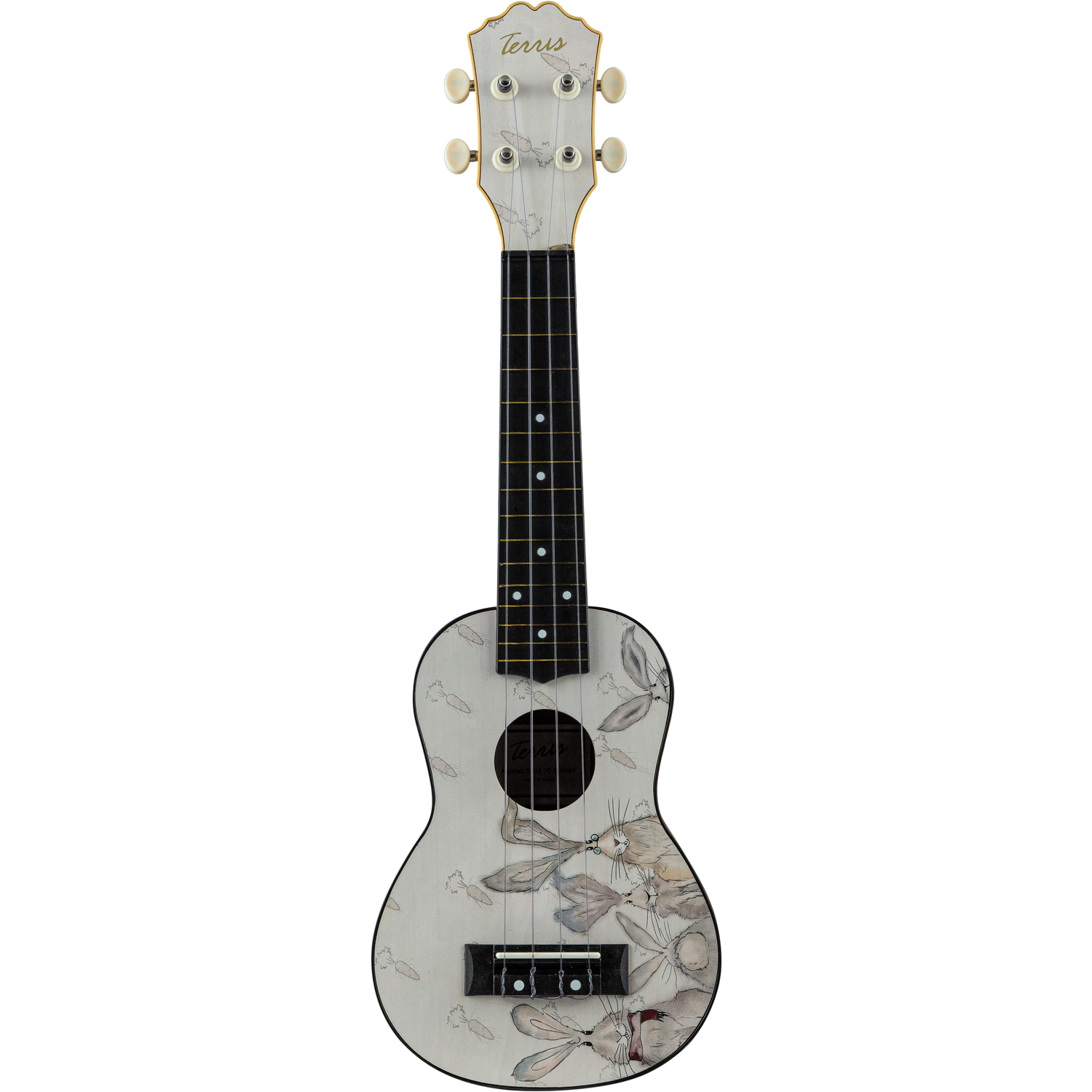 Гитара гавайская Terris Укулеле сопрано PLUS-70 BUNNY верхняя дека липа корпус пластик рисунок кролик - фото 6