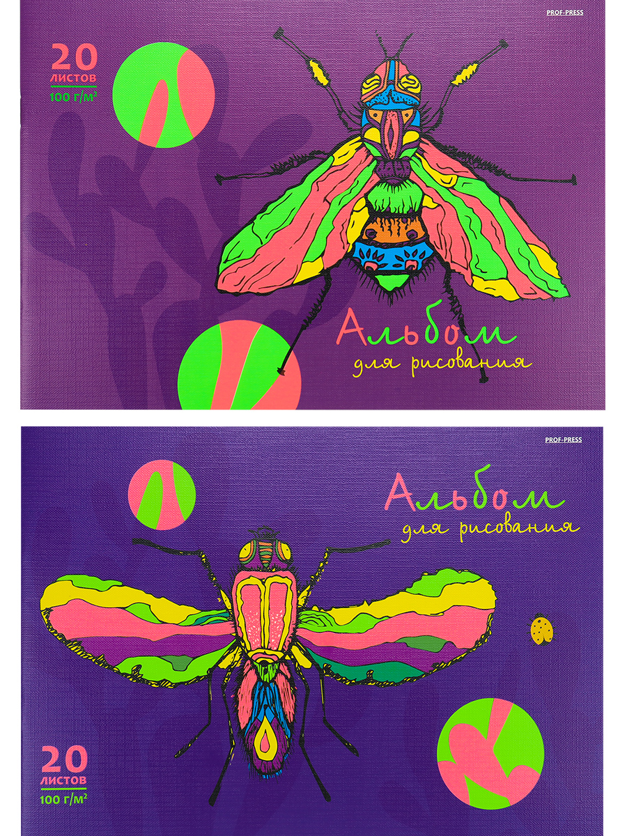 Альбом для рисования 2 штуки Prof-Press Разноцветное насекомое А4 20 листов - фото 1