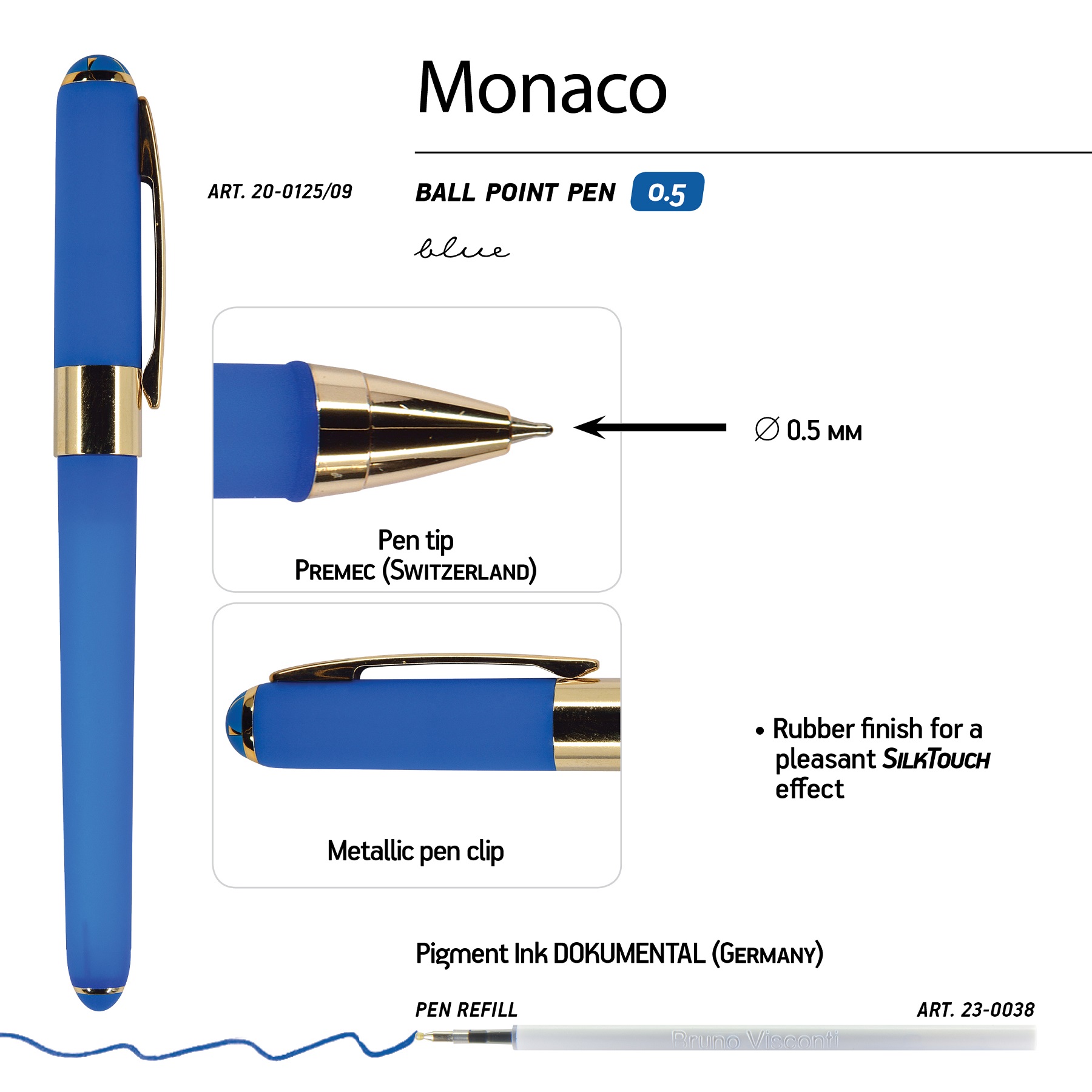 Набор из 2-х шариковых ручек Bruno Visconti Monaco ярко-синий корпус оранжевая коробка - фото 4