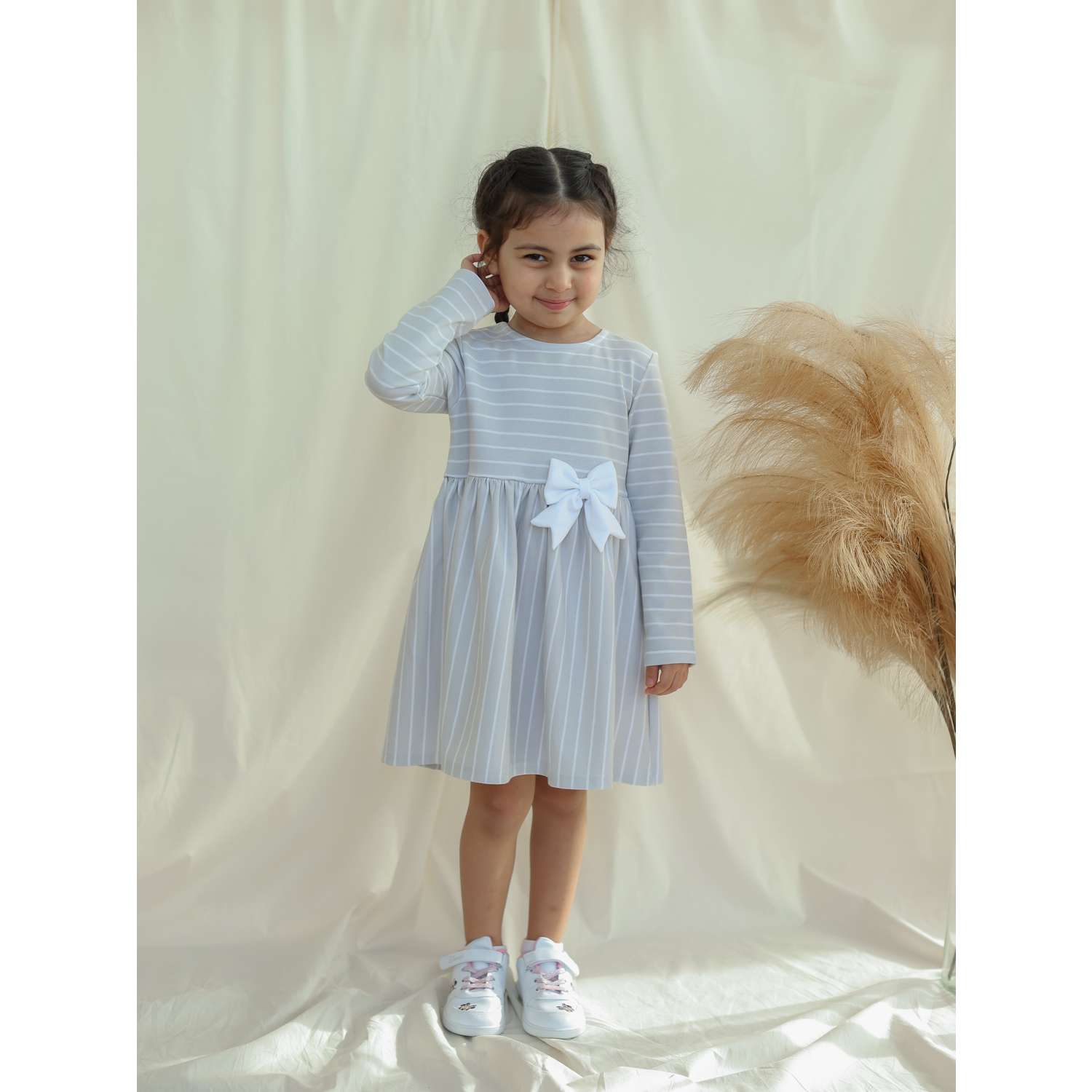 Платье Little Star 30931-серый полоски фут - фото 1