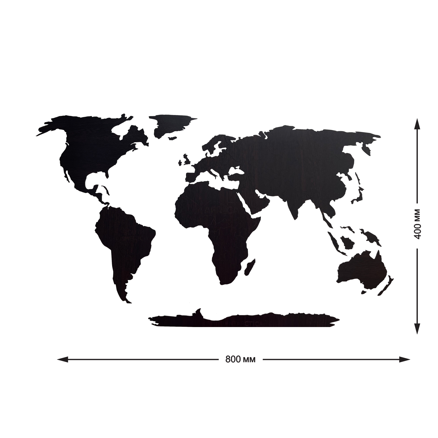 Карта мира настенная Afi Design деревянная с гравировкой континентов и Антарктидой 80х40 см венге - фото 2