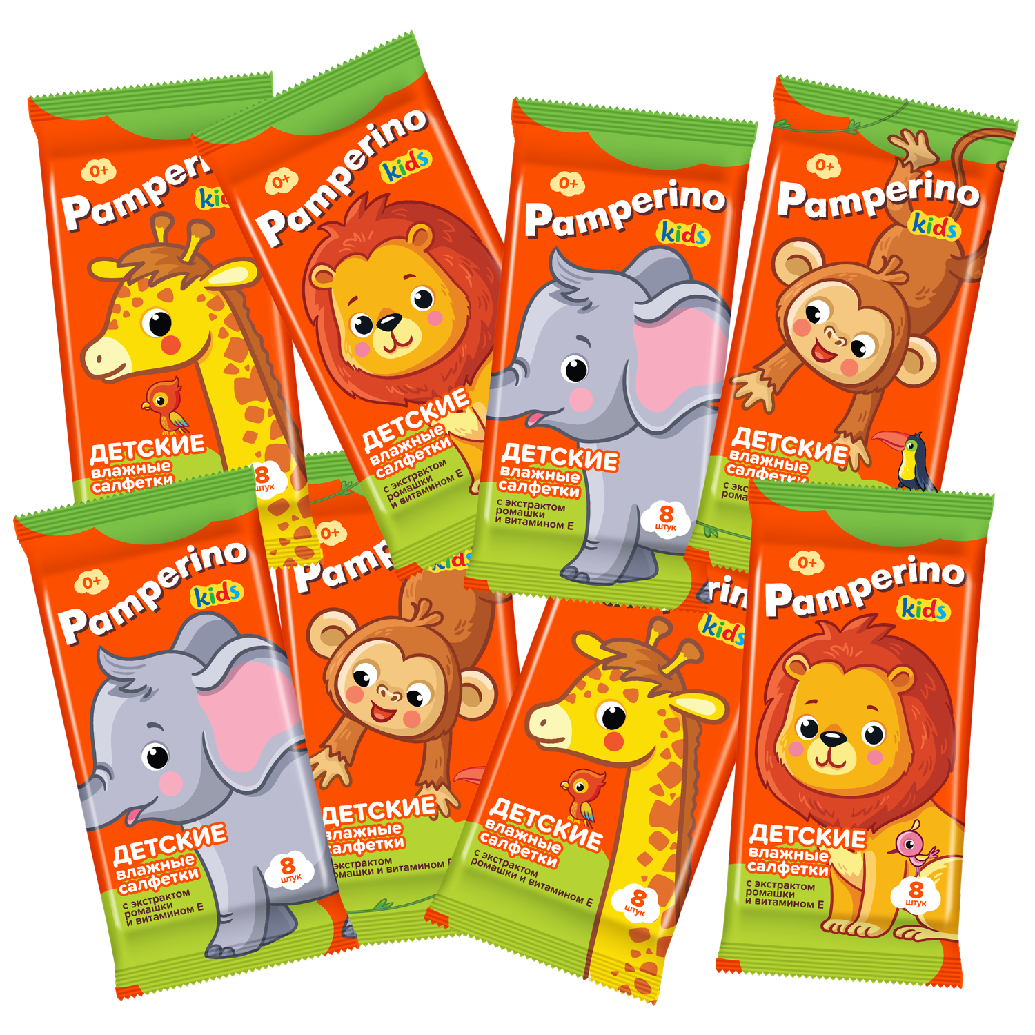 Салфетки влажные Pamperino Kids с ромашкой и витамином Е mix 8*8шт - фото 2