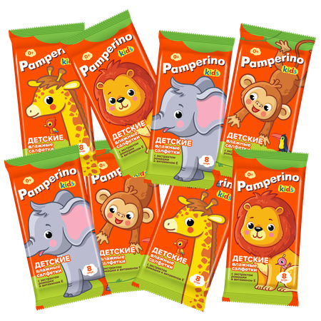Салфетки влажные Pamperino Kids с ромашкой и витамином Е mix 8*8шт