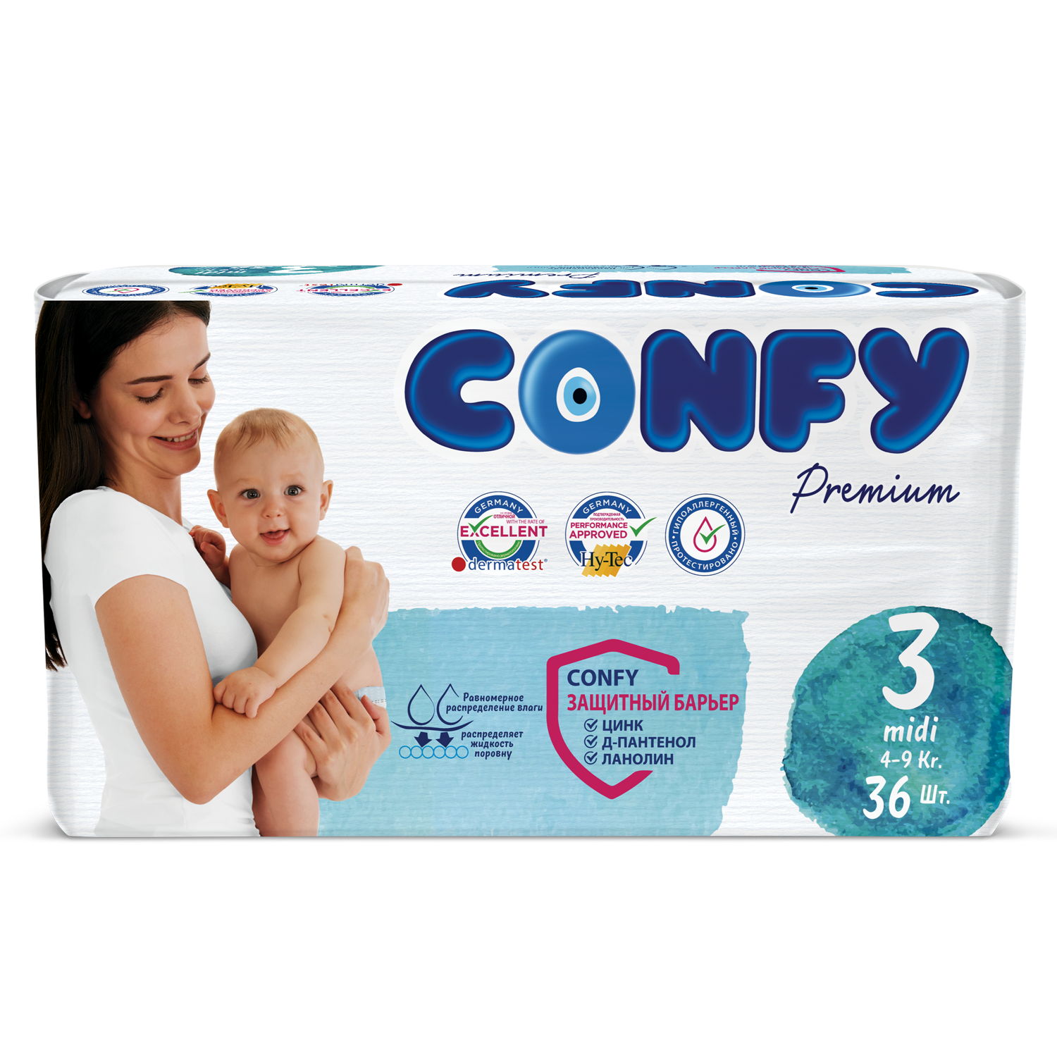 Подгузники CONFY детские Premium 4-9 кг размер 3 36 шт - фото 1