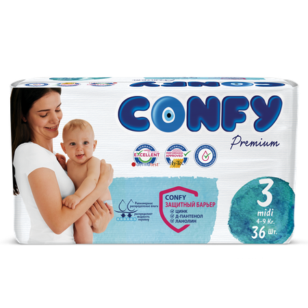 Подгузники CONFY детские Premium 4-9 кг размер 3 36 шт