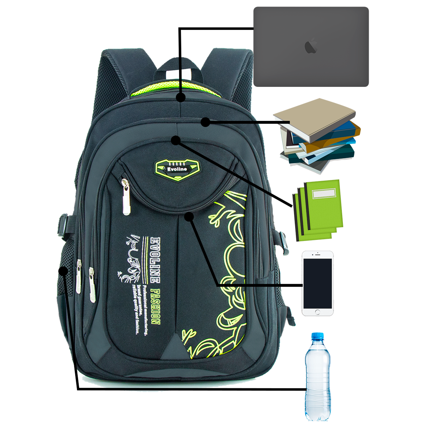Рюкзак школьный Evoline Серый зеленый EVO-332-41 - фото 3