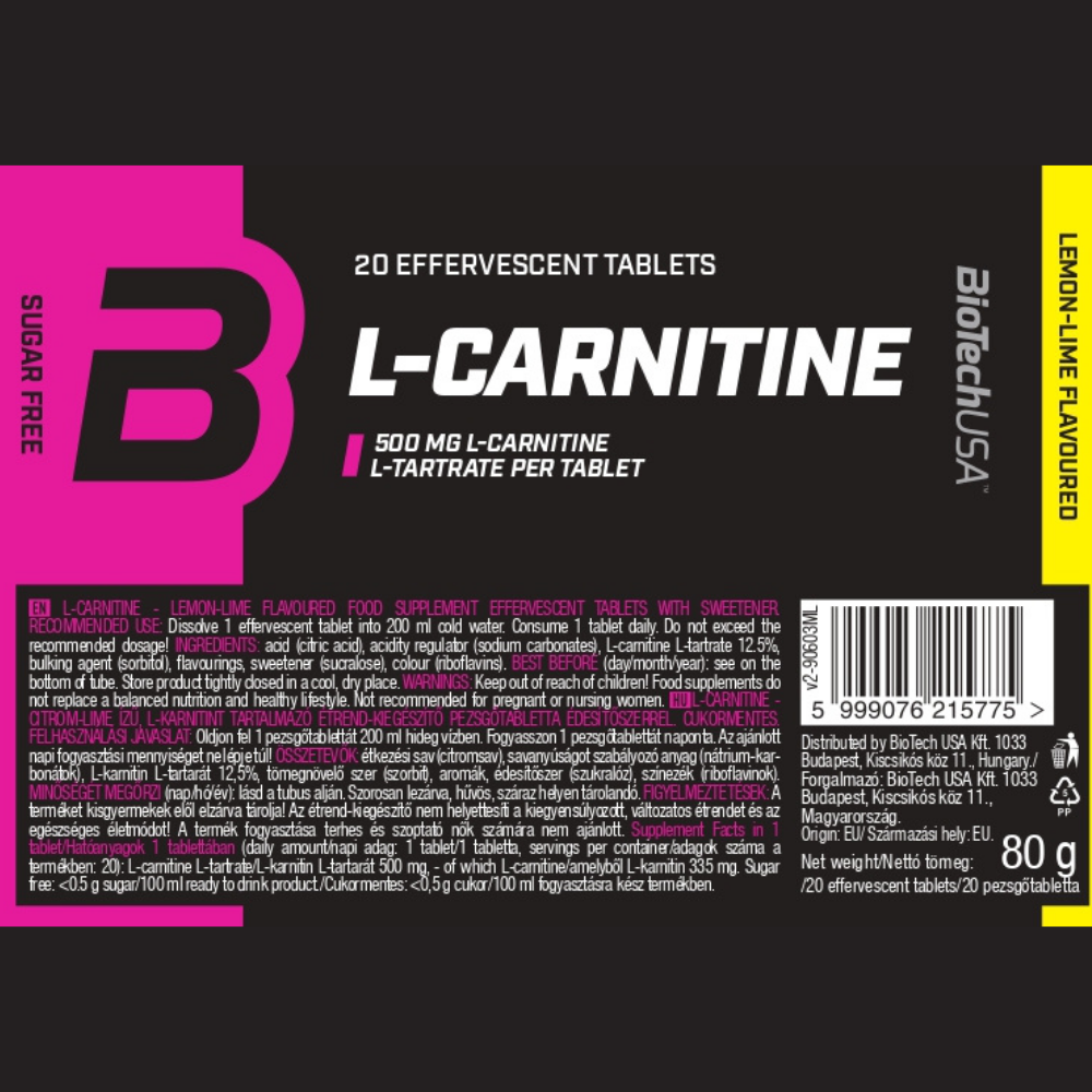 L-Карнитин BiotechUSA L-Carnitine Effervescent 20 таблеток Лимон и Лайм - фото 2