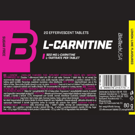 L-Карнитин BiotechUSA L-Carnitine Effervescent 20 таблеток Лимон и Лайм