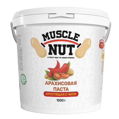 Арахисовая паста Muscle Nut хрустящая с чили без сахара натуральная высокобелковая 1000 г