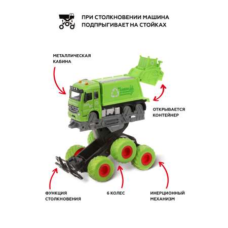 Машинка металлическая Пламенный мотор Монстр трак мусоровоз инерционный